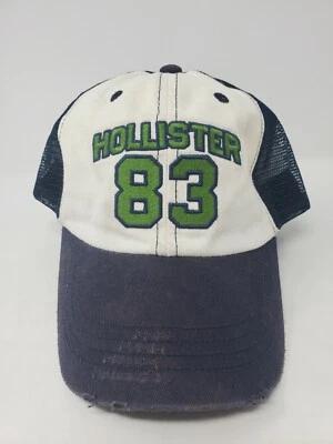 Boné Hollister branco e azul desgastado com malha Snapback - Imagem 1 de 4