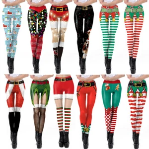 Women Girls Christmas Leggings Halloween Sexy Elastic High Waist Yoga Pants Xmas - Picture 1 of 34