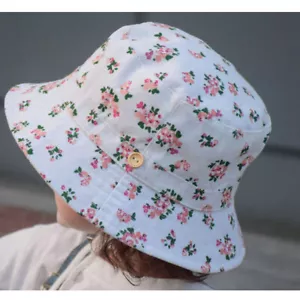 Baby Girl Summer Bucket Sun Hat Toddler Kids Floral Anti-UV Beach Cap Chin Strap - Picture 1 of 5