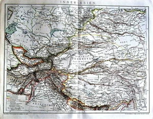 1894.Antica Mappa Geografica ASIA INTERNA (POLITICA)-KARTE INNER ASIEN.Brockhaus - Imagen 1 de 1