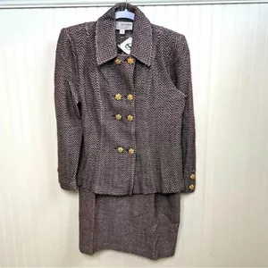 St. John Collection anthrazitgrau & weich rosa Strick Chevron Druck Rock & Blazer - Bild 1 von 11