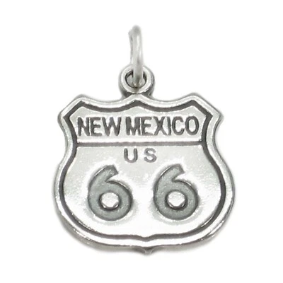 Pingente Berloque Prata Esterlina 925 Rota Histórica 66 Novo México Placa de Estrada - Imagem 1 de 4