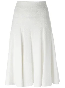 ALICE + OLIVIA Plissee Cloqué Midi Rock Struktur Viskosemischung Elfenbein Gr. 6 - Bild 1 von 9