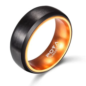POYA 8mm Orange Black Matte Finish Tungsten Rings with Mens Wedding Band NEW* - Picture 1 of 12