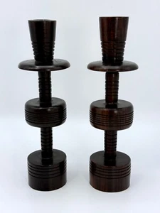 Candelabros MCM vintage de madera maciza oscura - Imagen 1 de 14