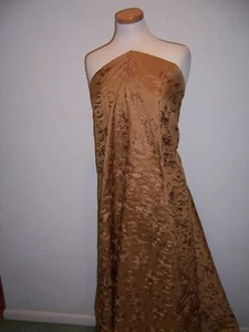 3yd FABULOUS COPPERY GOLD DUPPIONI FABRIC W/ SILK BRAID FLORAL DESIGN EMBROIDERY - Picture 1 of 7
