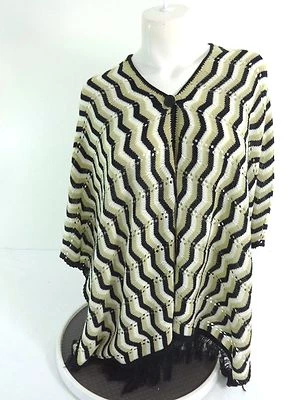 BRITTANY BLACK WOMENS BLACK & TAN ACRYLIC CAPE STYLE SWEATER SIZE L/XL - Image 1 of 4