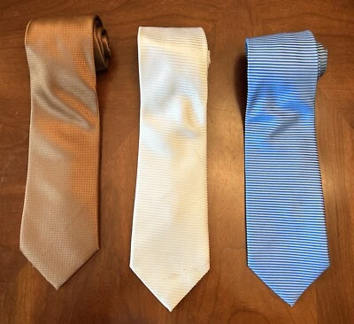 Lote de 3 corbatas de cuello de diseñador de seda italiana firenze dorado azul blanco italia Foto 1 de 4