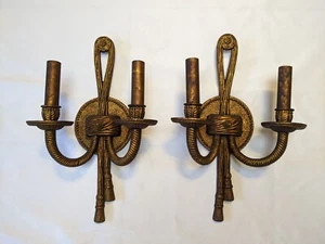 Aplique de luz de vela eléctrica de pared de latón con cuerda y borla vintage Regency - Imagen 1 de 4