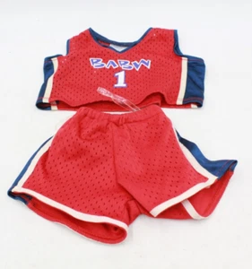 Build A Bear Basketball Outfit Clothes BABW Red Jersey Top Shorts Set Lot Blue - Picture 1 of 5