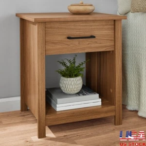 Hillside Nightstand W/ Drawer Open Storage Wooden Large Space Warm Walnut Indoor - Picture 1 of 11