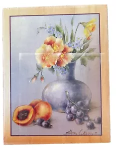 Still Life Portrait Vase with Flowers Fruit Home Decor LG Wood Rubber Stamp - Picture 1 of 5