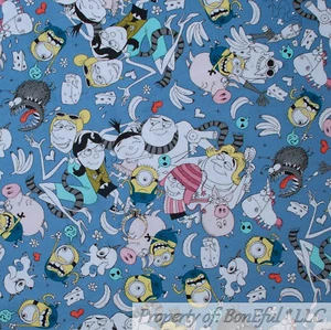 BonEful STOFF Baumwolle Quilt blau weiß gelb Minion Despicable Me Film L SCHROTT - Bild 1 von 11