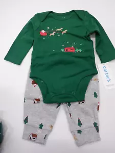 BABY SIZE 3 MONTH CARTER'S SANTA SLEIGH CHRISTMAS BODYSUIT & PANT SET NEW #21869 - Picture 1 of 2