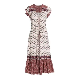 Veronica Beard Tinzia Mixed Print Midikleid Cottagecore Größe XL Neu mit Etikett - Bild 1 von 19