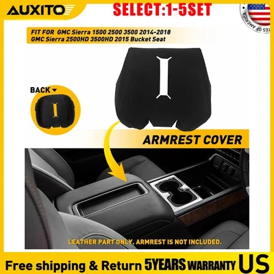 黑色皮革控制台盖扶手保护套 适用于 GMC Sierra 1500 2014 2015 16 17 1-5X — 第 1/4 张图片
