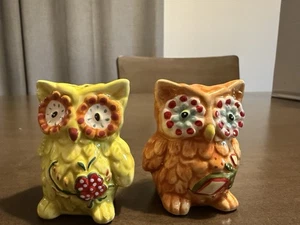 VTG Retro Mexican Folk Art Style Colorful Owl Salt and Pepper Shakers Ceramic - Picture 1 of 4