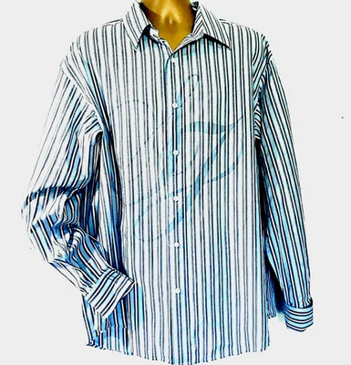 Рубашка Sean John РЕДКАЯ SJ с надписью синяя полоса французские манжеты XXL мужская Y2K хип-хоп - Изображение 1 из 4