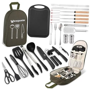 Camping Cooking Essentials Utensils Set - Camp Cookware Kitchen Green - Picture 1 of 7