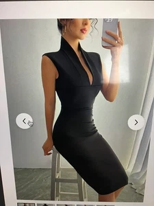 Elegante mini abito nero senza maniche scollo a V bodycon taglia M - Foto 1 di 5