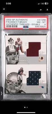 2002 SP Authentic Threads Double #AT2-RB Tom Brady 2nd Year Jersey PSA 8 - Image 1 of 2