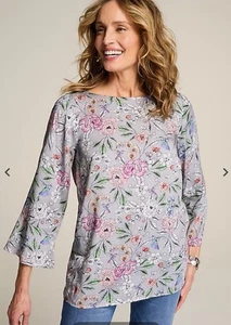 J.Jill Kolibri-bedrucktes Satin-Top Zink ruhiger Garten Größe: L Neu mit Etikett - Bild 1 von 12