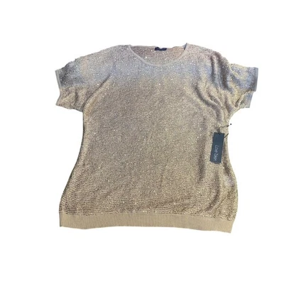 Suéter Top Love token Dorado Lentejuelas Tejido Manga Corta M Costero Playa Tejido Foto 1 de 4