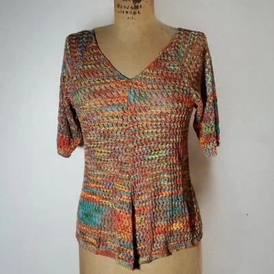 Dressbarn Sze M новый крючком верхний Rainbow V шеи 1/2 локоть рукав ассиметричный чистый - Изображение 1 из 4