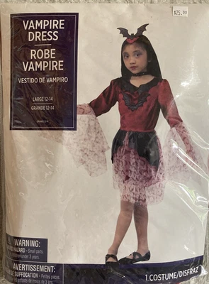 Vampire Dress Girls Size Large 12-14 Burgundy New 2 Piece Set Halloween Costume - Image 1 of 4