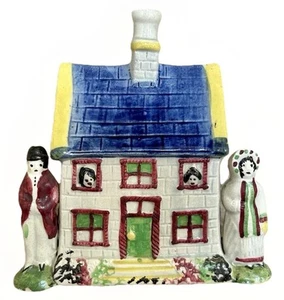 STAFFORDSHIRE FINE PRATTWARE POTTERY BANK HOUSE WITH FIGURES C1800S - Picture 1 of 8