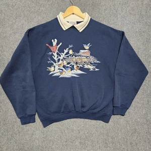 Vintage Morning Sun Grandma Sweatshirt Winter Blue Birds Cardinal USA LP Womens - Picture 1 of 14
