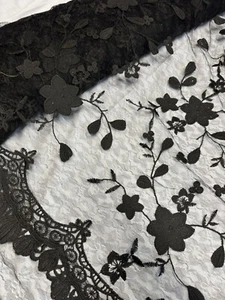 1 mtr schwarz bestickt überbacken Braut Tüll Netz Stoff 52" breit - Bild 1 von 5