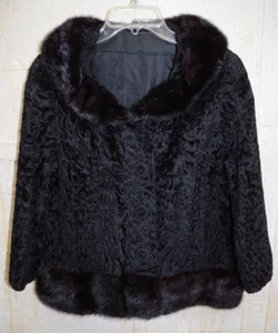 FF Vintage Broadtail Jacket w Black Mink Fur Trim Swakara Karakul Custom Made - Picture 1 of 11