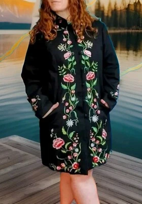 Victor Costa 3X Amazing Asian Embroidered Long Pique Woven Jacket Coat # W7 - Image 1 of 4