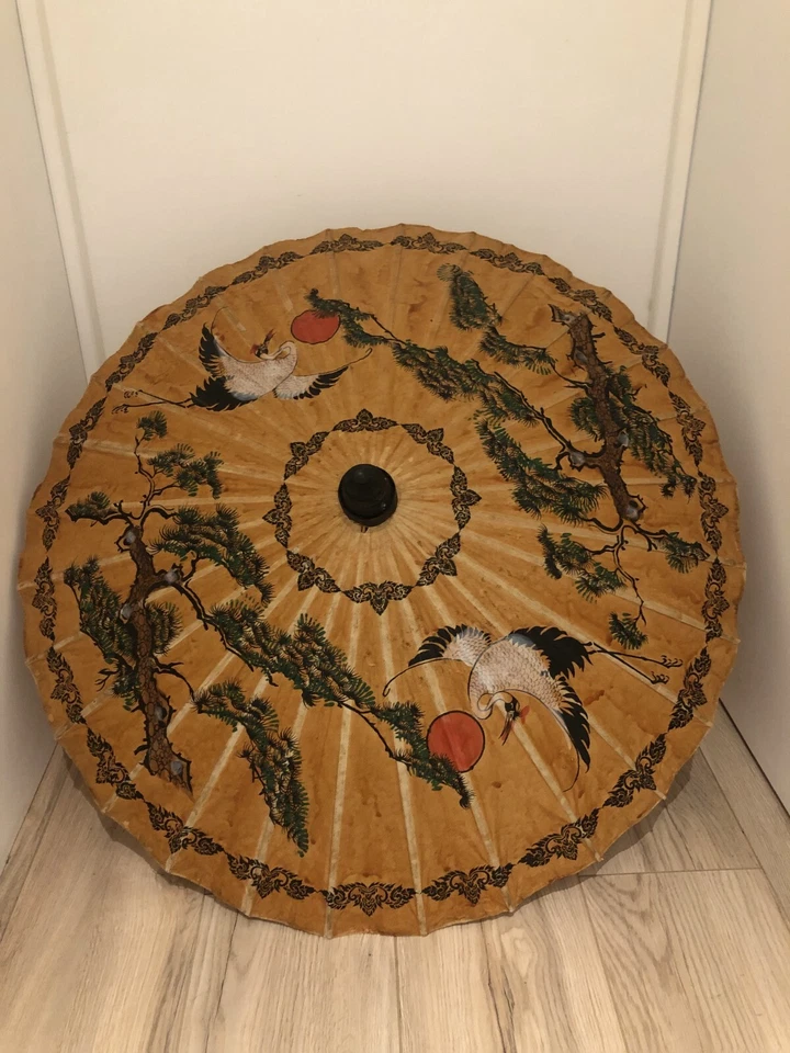 Ombrelle asiatique papier - décoration de cigogne - Réalisé à la main - Bambou - Photo 1/4