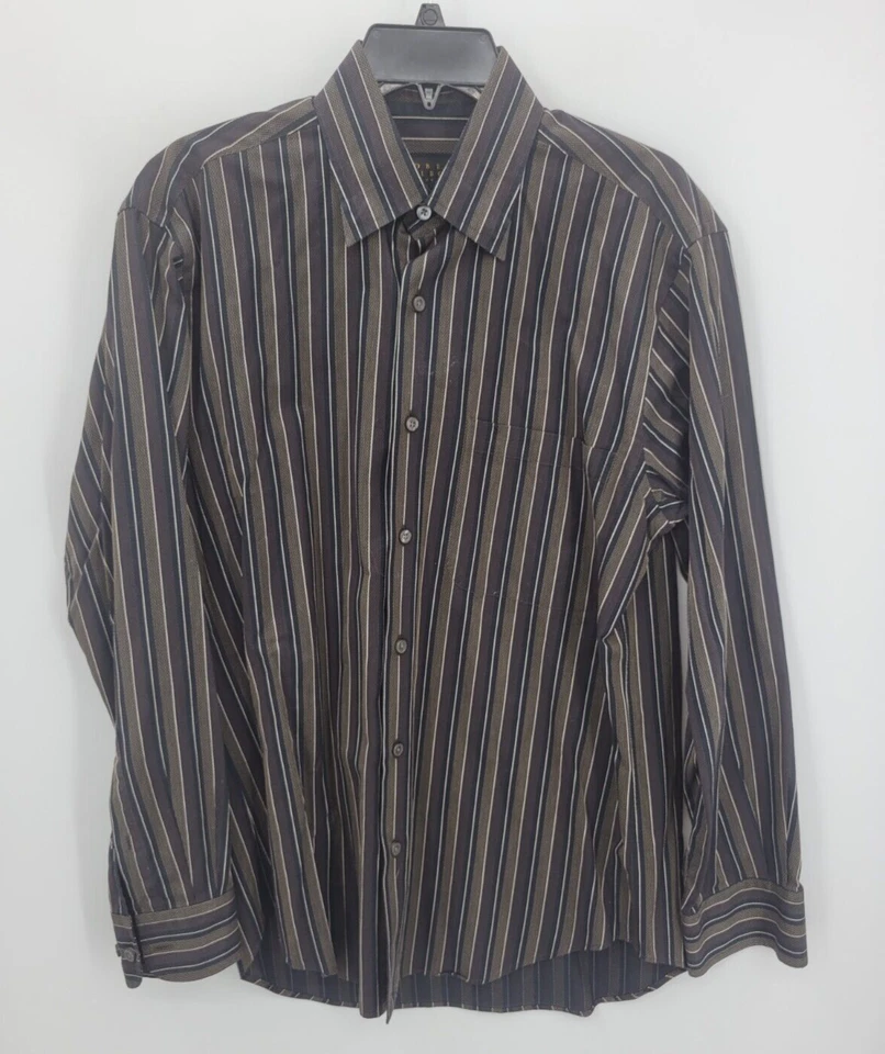 Robert Talbot Shirt Mens Medium Brown Stripe Long Sleeve Button Up Modern - Image 1 of 4