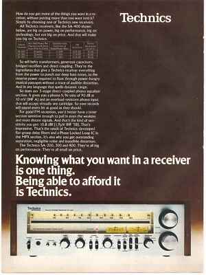 Vintage Technics SA-400 Stereo Receiver Silver & Wood Panel Finish Print Ad Art - Image 1 of 2
