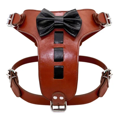 Soft Leather Dog Harness Bow Tie No Pull Heavy Duty Vest for Medium Large Dogs - Image 1 of 4
