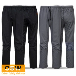 Unisex Slim Fit Mesh Breathable Cool Chef Kitchen Work Pants - Black/Slate Grey - Picture 1 of 5