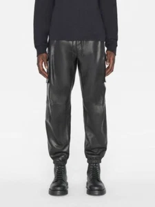 Mens genuine leather jogger cargo six pockets pant real lamb skin casual trouser - Picture 1 of 8