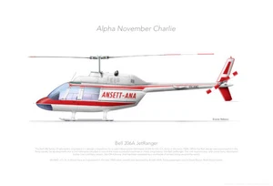BELL 206 VH-ANC ANSETT-ANA 1969 - A3+ Profile Print - Picture 1 of 4