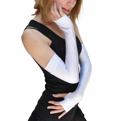 Long White Fingerless Gloves Elbow Length Arm Warmer Halloween Costume Summer - Image 1 of 2