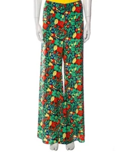 Alexis Women’s 100% Silk Wide Leg Flared Floral Green Pants Womens Size Small - Picture 1 of 14