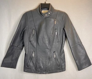 Giacca pelle donna Michael Kors grigia moto full zip biker taglia S/P - usata in ottime condizioni - Foto 1 di 14