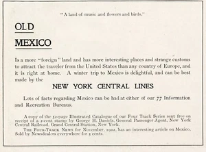 Anuncio impreso del ferrocarril central de Nueva York 1903 México antiguo tierra de música flores - Imagen 1 de 1