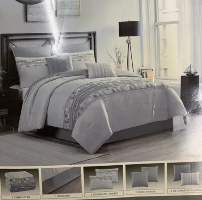 🧷 DORI 8 piece COMFORTER SET, GRAY/brown full size, 🆕 as shown - Image 1 of 4