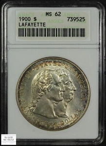 1900 Lafayette Commemorative Silver Dollar $1 Old Soap Box ANACS MS 62 GORGEOUS - Picture 1 of 5