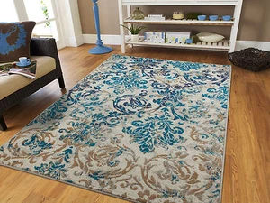 Modern Rugs Blue Gray Area Rug 8x10 Living Room Carpet 5x8 Chrysanthemum Rugs 2x - Picture 1 of 10