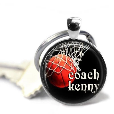 Llavero personalizado con tapa de vidrio para entrenador de baloncesto hecho a mano foto joyería regalo Foto 1 de 2