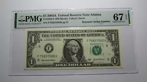 $1 2003 Repeater Serial Number Federal Reserve Currency Bank Note Bill PMG UNC67 - Picture 1 of 2